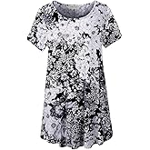 LARACE Plus Size Tops for Women Short Sleeve Shirts Casual Summer Clothes Round Neck Tunics for Leggings