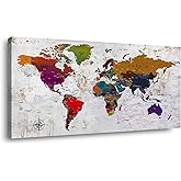 ZEYDRT Canvas Wall Art world map Wall Art for Office Living Room Home Decorations artwork Canvas Art Wall Decor map of the world Wall Decoration Vintage Office for Home Bedroom Decoration20 x40 …