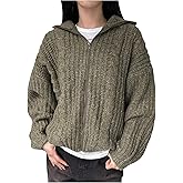 Verdusa Women's Zip Up Long Sleeve High Neck Knit Casual Loose Chunky Cardigan Sweaters