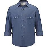 COEVALS CLUB Men's Denim Western Cowboy Pearl Snap Casual Button Down Up Dress Long Sleeve Soild Work Shirts(3# Dark Blue 2XL)