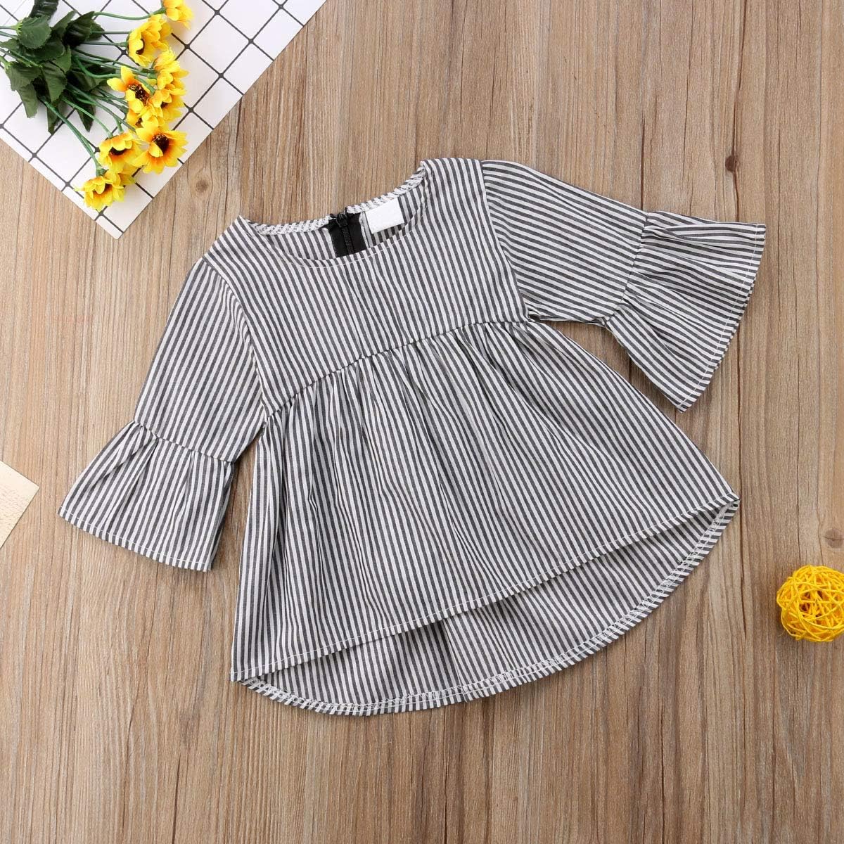 Toddler Baby Girls Short Puff Sleeve Tops Solid Color T Shirt Pullover Flare Blouse Button Down Shirts Casual Clothes: Clothing