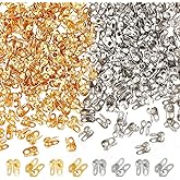UNICRAFTALE 300pcs 2 Colors Bead Tips Stainless Steel Calotte Ends Open Clamshell Knot Covers Golden & Stainless Steel Color 1mm Small Hole End Caps for Knots & Crimp Findings Crafts 4x2mm