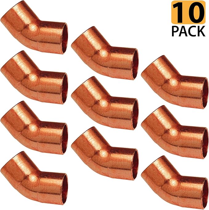 [10Pack] PROCURU 3/4Inch Copper 45Degree Elbow CxC Professional