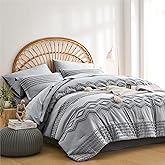 KAKIJUMN Grey 7-Piece Bohemian Geometric Tufted Comforter Set, All Season Microfiber Bedding Set(Queen)