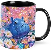 Qceqkul Hippopotamus Coffee Mug 11 OZ Ceramic Tea Cup Women Men Gifts Office Home Microwaveable & Dishwasher Safe Christmas Birthday