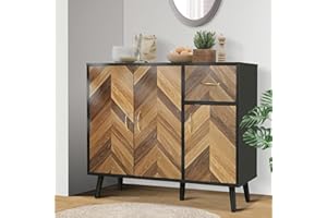 AMZOOM Black Buffet Cabinet with Storage, Mid Century Modern Sideboard Buffet Storage Cabinet, Small Wood Accent Cabinet with 3 Doors & 1 Drawer for Entryway, Hallway, Dining Room, Office