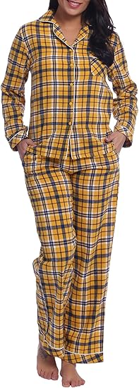 Amorbella Womens Cotton Flannel Pajamas Warm Button Down Long Sleeve Plaid Pj Set Amazon Co Uk Clothing