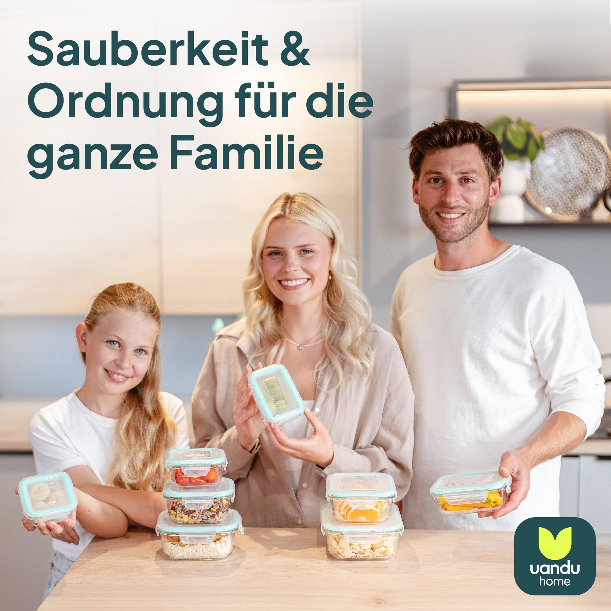 uandu Glasbehälter mit Deckel – Meal Prep Boxen Set 8-teilig – Frischhaltedosen Glas BPA-frei – Spülmaschinen-, Mikrowellen- & Gefrierschrankgeeignet 7