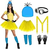 Tinyones 6Pcs women's Halloween costume accessory set, goggles/blue hat/yellow skirt/yellow suspender/gloves/blue stockings