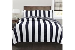 Cozy Line Home Fashions Sailor Star Navy Blue White Striped Pattern 100% Cotton Quilt Bedding Set,Reversible Coverlet,Bedspread for Kids Boy(Popeye 's, Twin - 2 Piece)