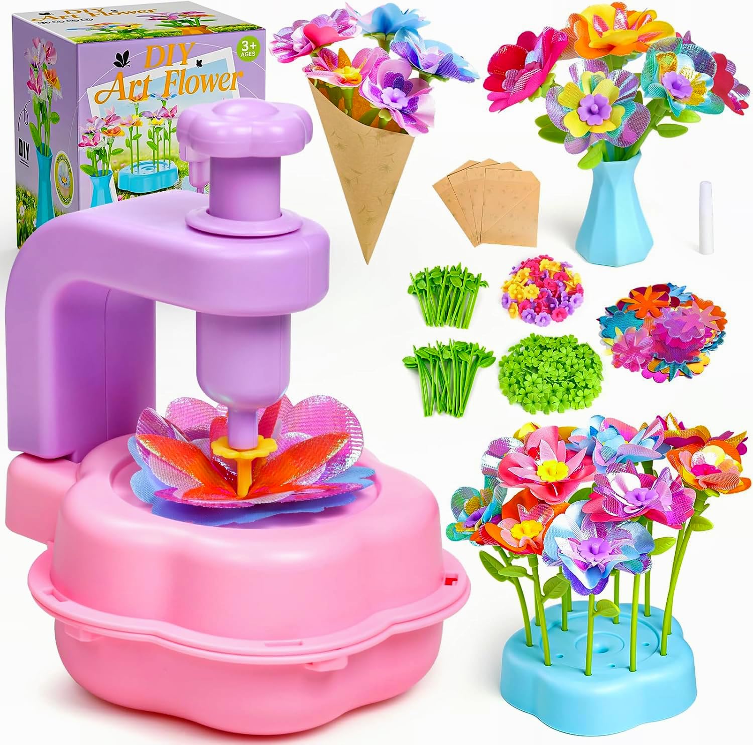 BIVBTP Arts and Craft Kits for Kids DIY Art Flower Toys for 4-12 Year Old Girls，DIY Flowers Market Kits for Kids，Birthday Presents Kid Craft Activity Educational Toys Flower Gifts for Girls