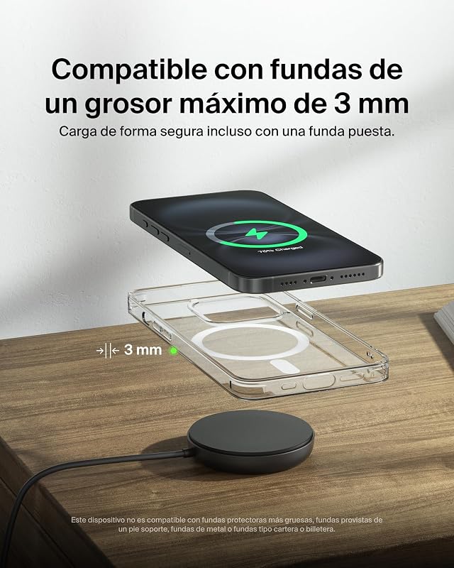 Carregador sem fios compatível com MagSafe, base de carregamento magnético de 15W, certificação Qi2, iPhone 17, Air, Samsung Galaxy S25, Pixelsnap e AirPods - com fonte de alimentação - Preto