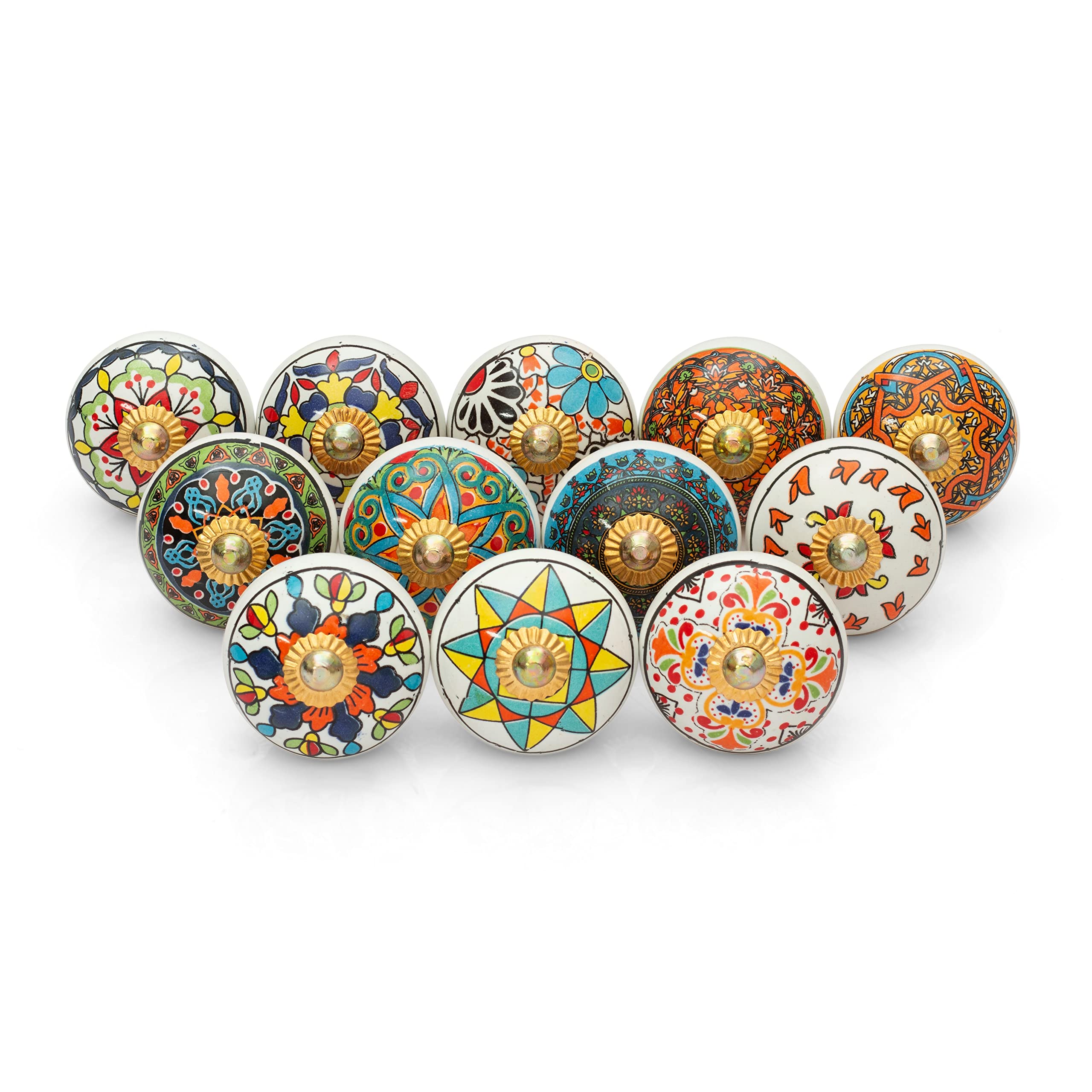 Craft Trade Multicolor Door Cabinet Knobs for Dresser Drawer Vintage Closet Ceramic Knob Colorful Pull Handles Cupboard Wardrobe Knobs for Kitchen Furniture Home Décor - Pack of 12