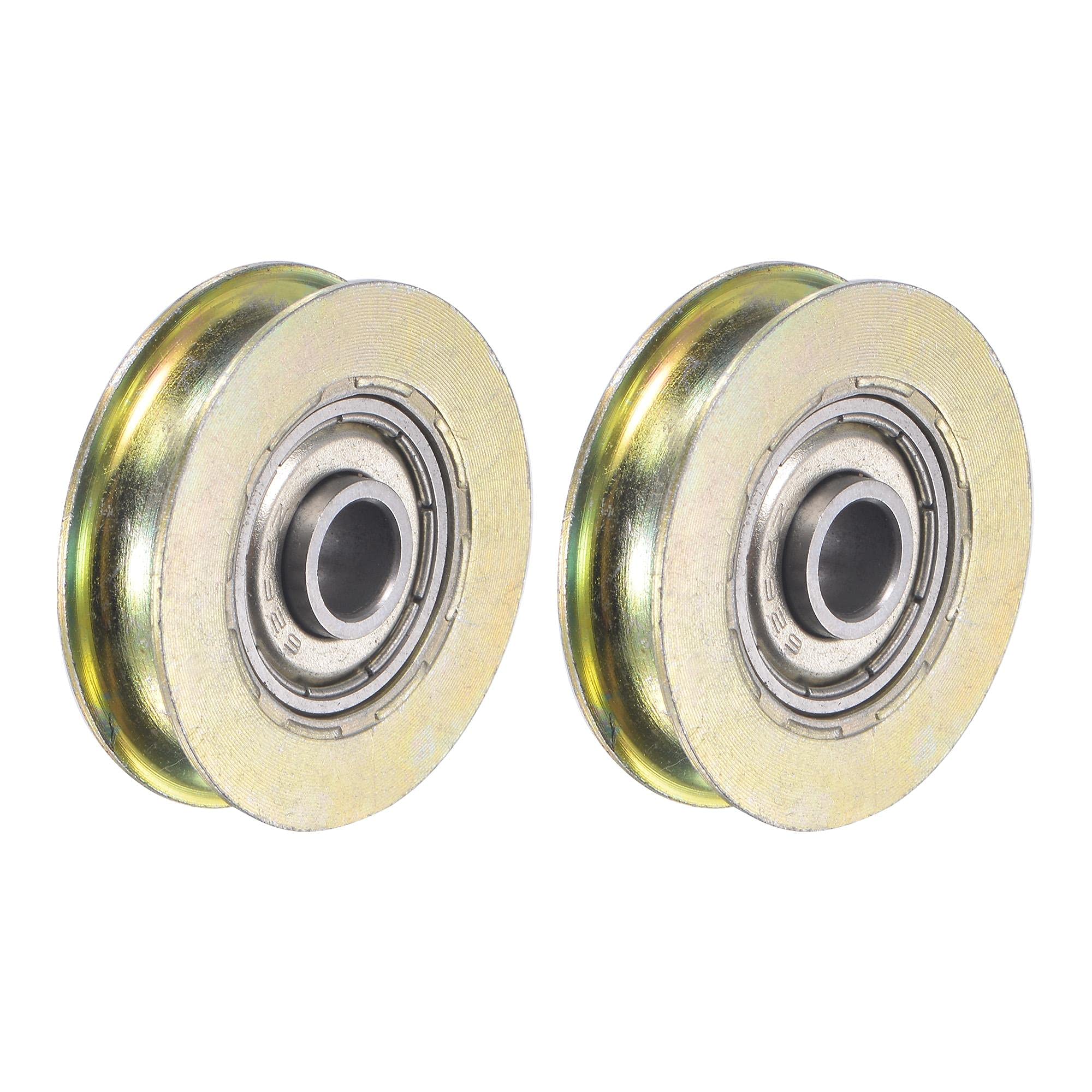 sourcing map Sliding Door Roller U Groove 6.4mm Shaft Hole 32mm Diameter, Bearing Steel, Pack of 2