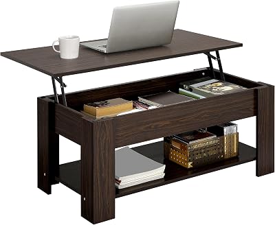 Yaheetech Lift Up Coffee Table Espresso with Hidden Storage Drawer Open Shelf