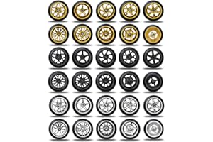 CCHEQVAN 28 Set 1/64 Wheels and Tires Kit, 1:64 Scale Model Hot Wheel Rims Rubber Tires Black/Silver/Gold Color Replacement Accessories for Model Cars Upgraded and Modified