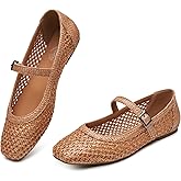 Trary Mary Jane Shoes Women Woven Flats for Women Dressy Ballet Flats Squared Toe Mary Jane Flats Shoes