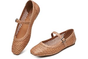 Trary Mary Jane Shoes Women Woven Flats for Women Dressy Ballet Flats Squared Toe Mary Jane Flats Shoes