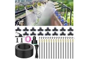 360° Adjustable Drip Irrigation System with 5/16"-50ft Hose 15 Pcs Nozzles Atomizing Irrigation System for Garden Watering Sy