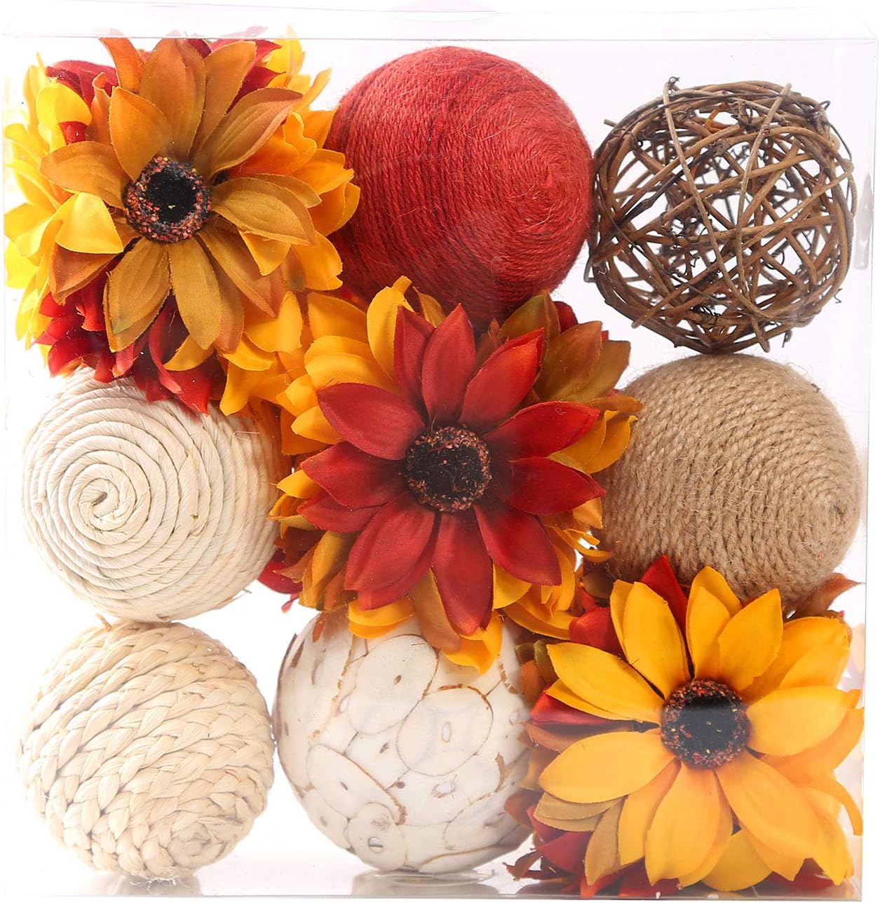 Ciroases 9pcs 3.5Inch Fall Decorative Ball Orb Rattan Ball Rattan Woven Orbs Spherical Bowl and Vase Filler for Home Party Wedding Display Decor Props …