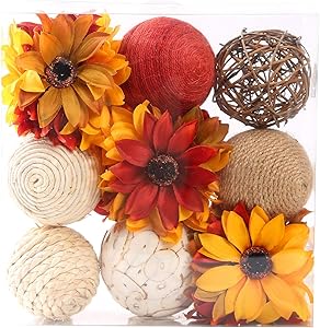 Ciroases 9pcs 3.5Inch Fall Decorative Ball Orb Rattan Ball Rattan Woven Orbs Spherical Bowl and Vase Filler for Home Party Wedding Display Decor Props …