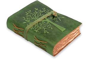 LEATHER VILLAGE Tree of Life Journal - 6 X 4 (A6) inches - Green - 200 Antique Deckle Edge Handmade Paper – Book of Shadows -