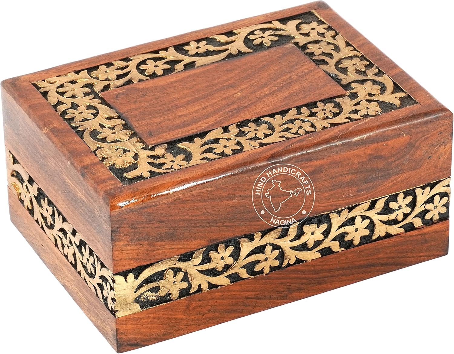 Handcrafted Rosewood Cremation Urn for Human Ashes – Extra-Large Wooden Funeral Urn Box with Golden Floral Engraving, Memorial Burial Casket for Adults (Holds 260 cu/in, 11"x7.25"x4.5") — image 1