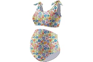 GINKANA Maternity Bikini Set Two Piece Pregnancy Swimsuit Tie Shoulder Straps High Waist Swimwear Pregnancy Bathing Suits