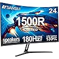SANSUI 24 Inch Curved Gaming Monitor up to 180Hz MPRT 1ms with Built-in Speakers,FHD 1080P Computer Monitor Freesync 130% sRGB HDR,HDMI DP Ports VESA Mount Metal Stand(ES-G24C1 HDMI Cable Included)