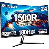 SANSUI 24 Inch Curved Gaming Monitor up to 180Hz MPRT 1ms with Built-in Speakers,FHD 1080P Computer Monitor Freesync 130% sRGB HDR,HDMI DP Ports VESA Mount Metal Stand(ES-G24C1 HDMI Cable Included)