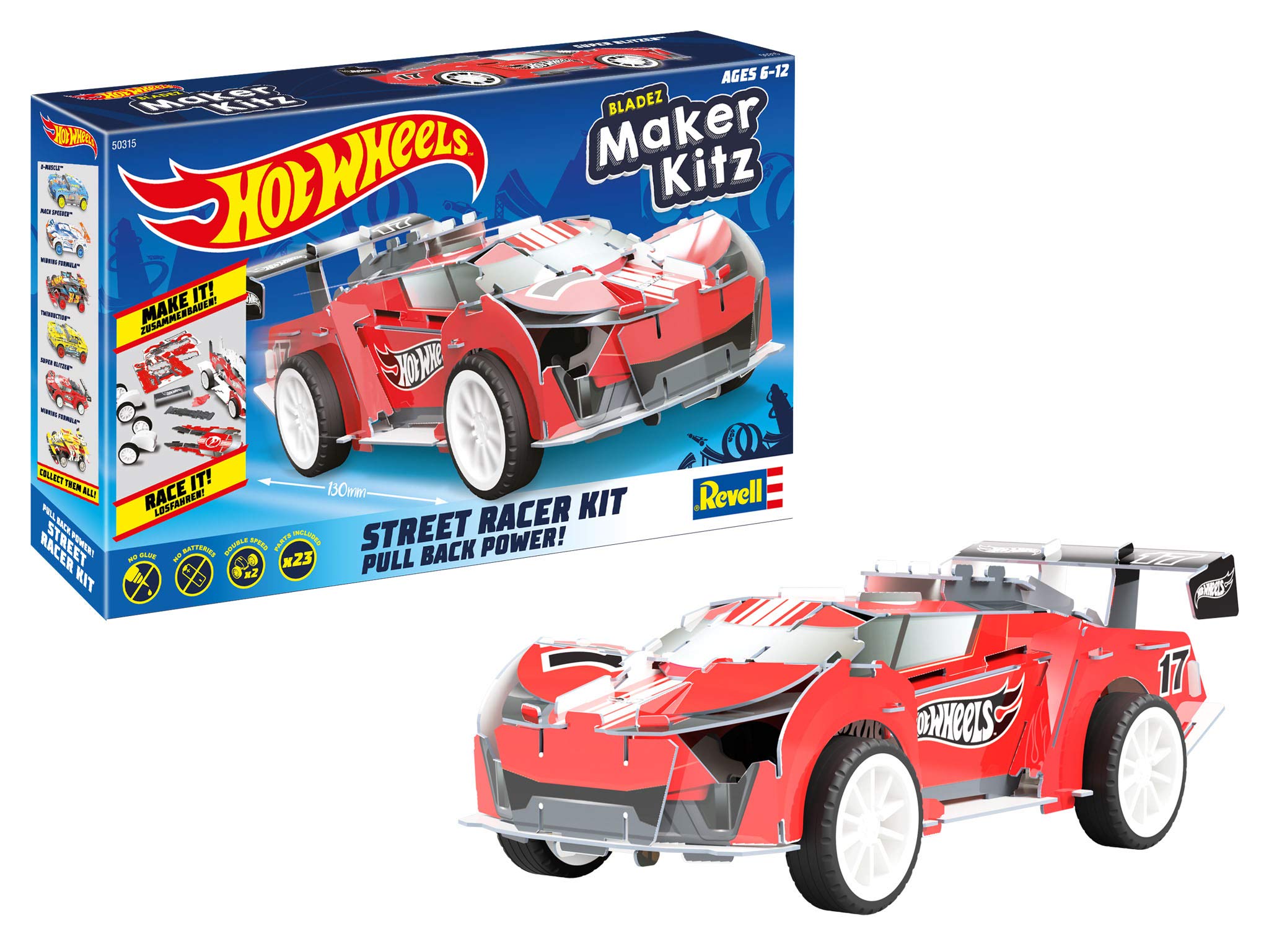 Revell 50315 Super Blitzen, Toy Car 1:32 with Jumping Jump, Hot Wheels Maker, Assemble and Drive, with Pull Back Motor, Red