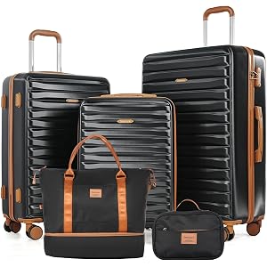 Smicure 5-Piece Hardside Luggage Set, ABS+PC Suitcases with Spinner Wheels | Includes 20/24/28" suitcases, waterproof duffel