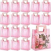 Jetec 20 Pcs Pink PVC Gift Bags with Handles Bulk Glitter Valentine's Day Galentines Wedding Party Favor Bags Reusable Tote Bag for Wedding Bridal Baby Shower Birthday, 7x4x8''