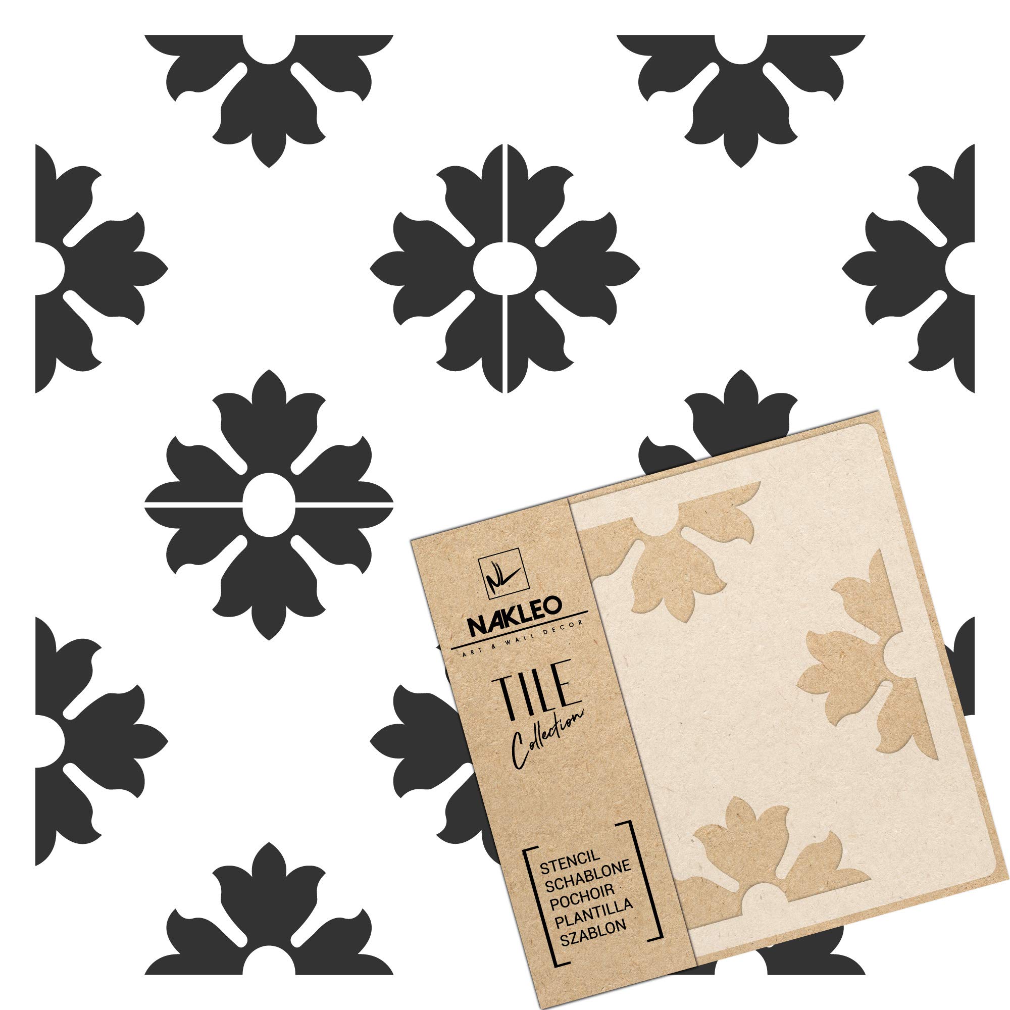 NAKLEO Tile Painting Stencil 33x33 cm, Turiz Spanish Moorish Flower Moroccan, Plastic Reusable Template, Home Decor Craft DIY, Floor Concrete Patio Wall - Terracotta