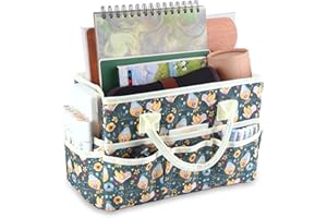 qianshan Craft Organizer Tote Bag with Multiple Pockets, Large Art Storage Caddy with Handles for Art, Craft, Sewing, Make-up，Scrapbooking, Medical, and Office Supplies Storage.Dark Green Bird