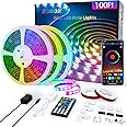 100Ft LED Strip Lights Music Sync Color Changing RGB LED Strip 44-Key Remote, Sensitive Built-in Mic, App Controlled LED Ligh