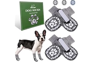 EXPAWLORER Dog Socks to prevent Licking and Slipping, Winter Dog Shoes for Cold Weather Snow, Paw Protectors for Hardwood Floors Anti-Slip, Dog Booties for Small Medium Large Senior Dogs, Black Grey M