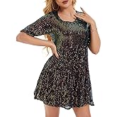 MINTLIMIT Women Sequin Dress Sexy Sparkly Glitter Minidress Pleated Night Out Party Disco Casual Tunic Cute Short Dresses