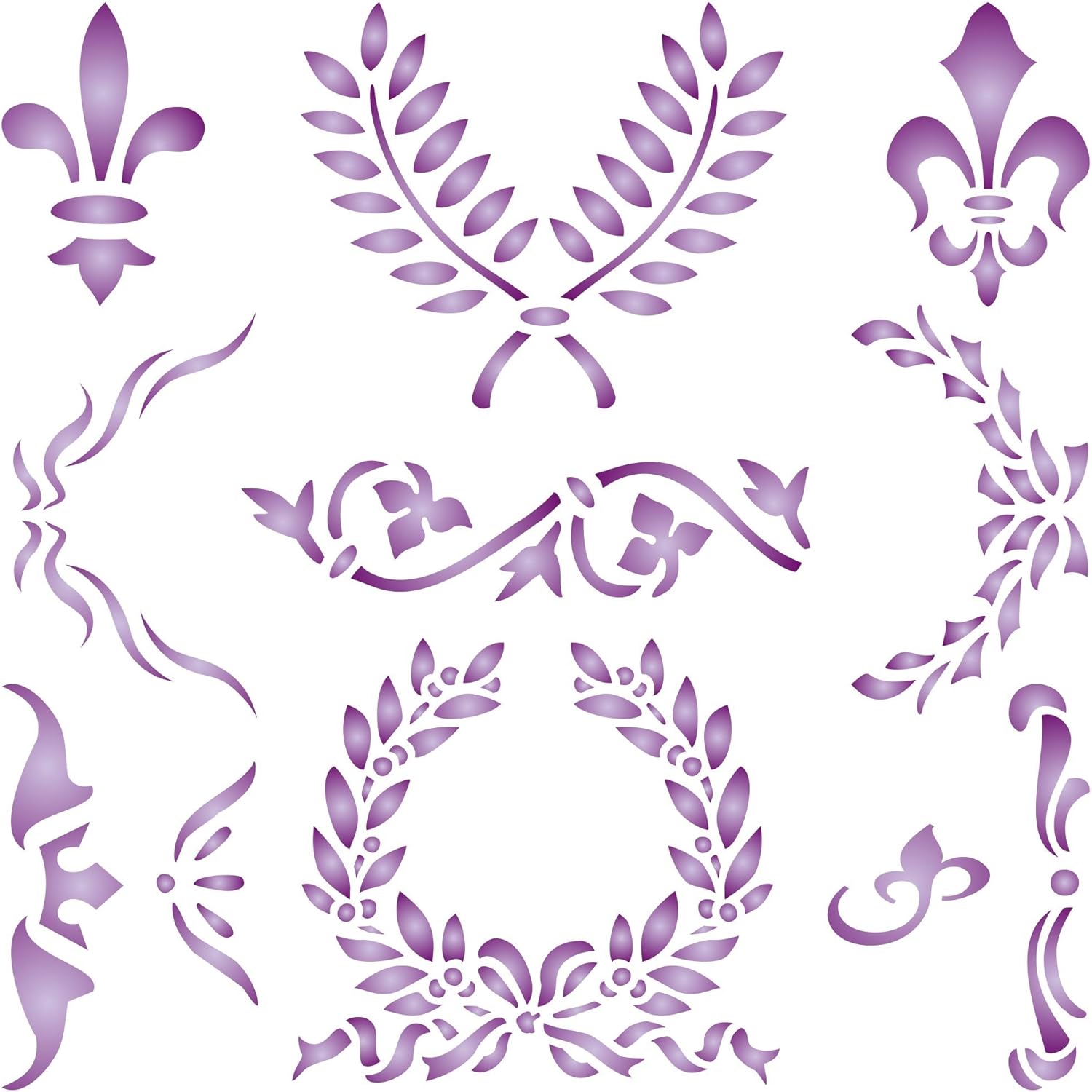 Classic Stencil - 21.5 x 21.5cm (L) - Reusable Fleur-de-lis Laurel Wreath Gothic Scroll Wall Stencil Template