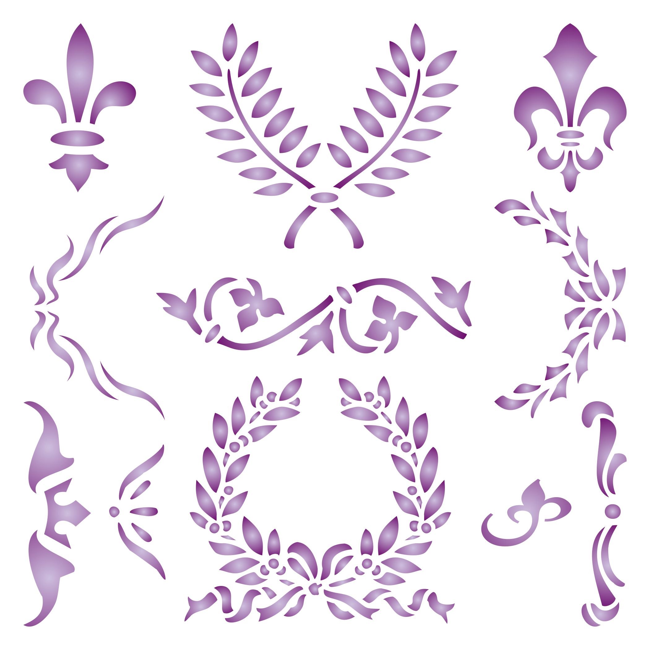 Classic Stencil - 11.5 x 11.5cm (S) - Reusable Fleur-de-lis Laurel Wreath Gothic Scroll Wall Stencil Template
