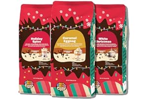Crazy Cups Flavored Holiday Ground Coffee Variety Pack, Includes Holiday Spice, White Christmas, Caramel Eggnog in 10 oz Bags, 3 Pack