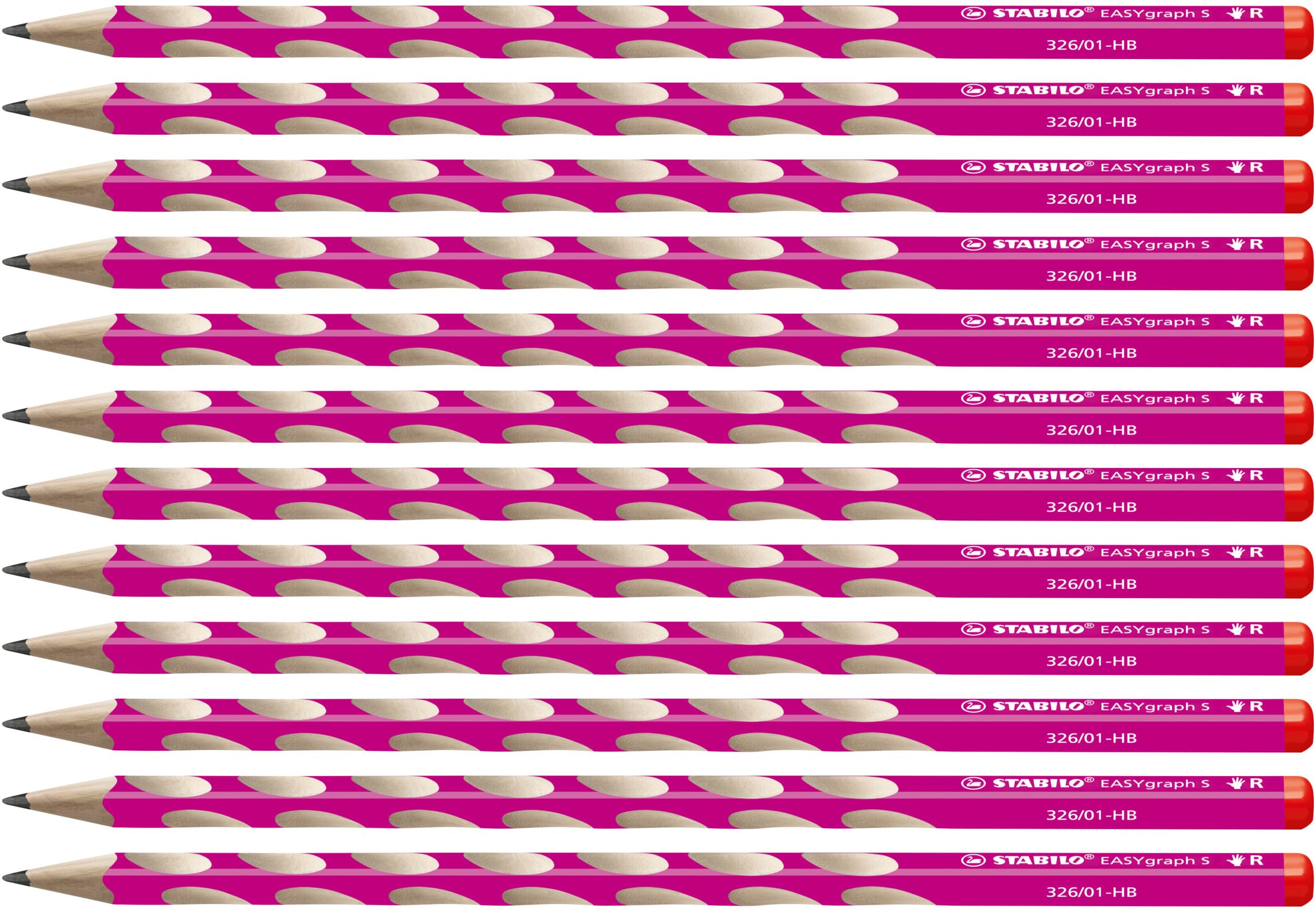 STABILO EASYgraph S - Thin Ergonomic Graphite Pencil - Right-Handed - Pack of 12 - Pink - Degree HB
