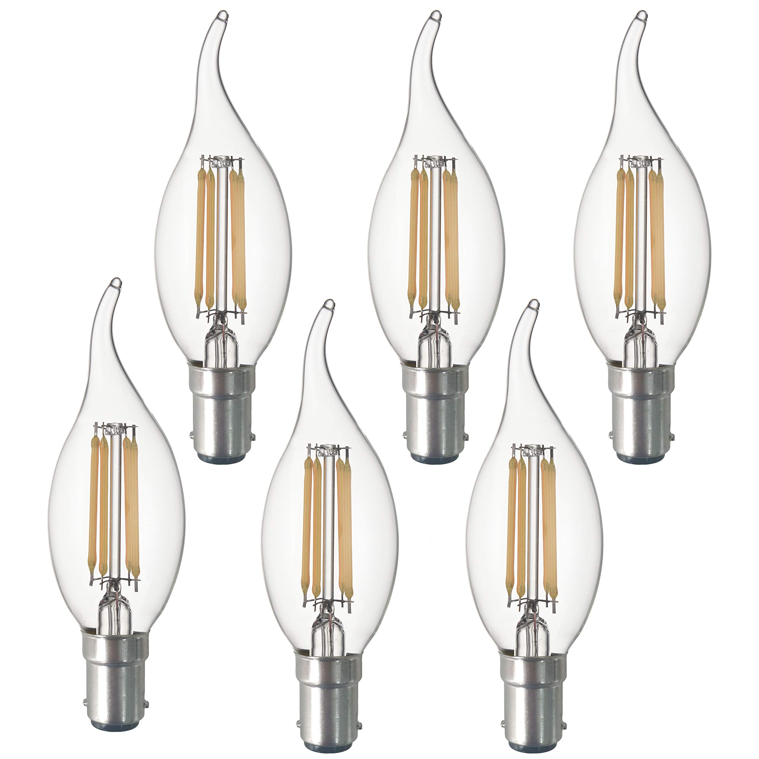 SD LUX LED Candle Bulbs Vintage Filament Led Light Bulbs,No Flicker Small Edison Bayonet LED Chandelier Bulbs - 4W (40W Equivalent) 450LM Warm White 2700K,6 Packs. (CA35-B15)