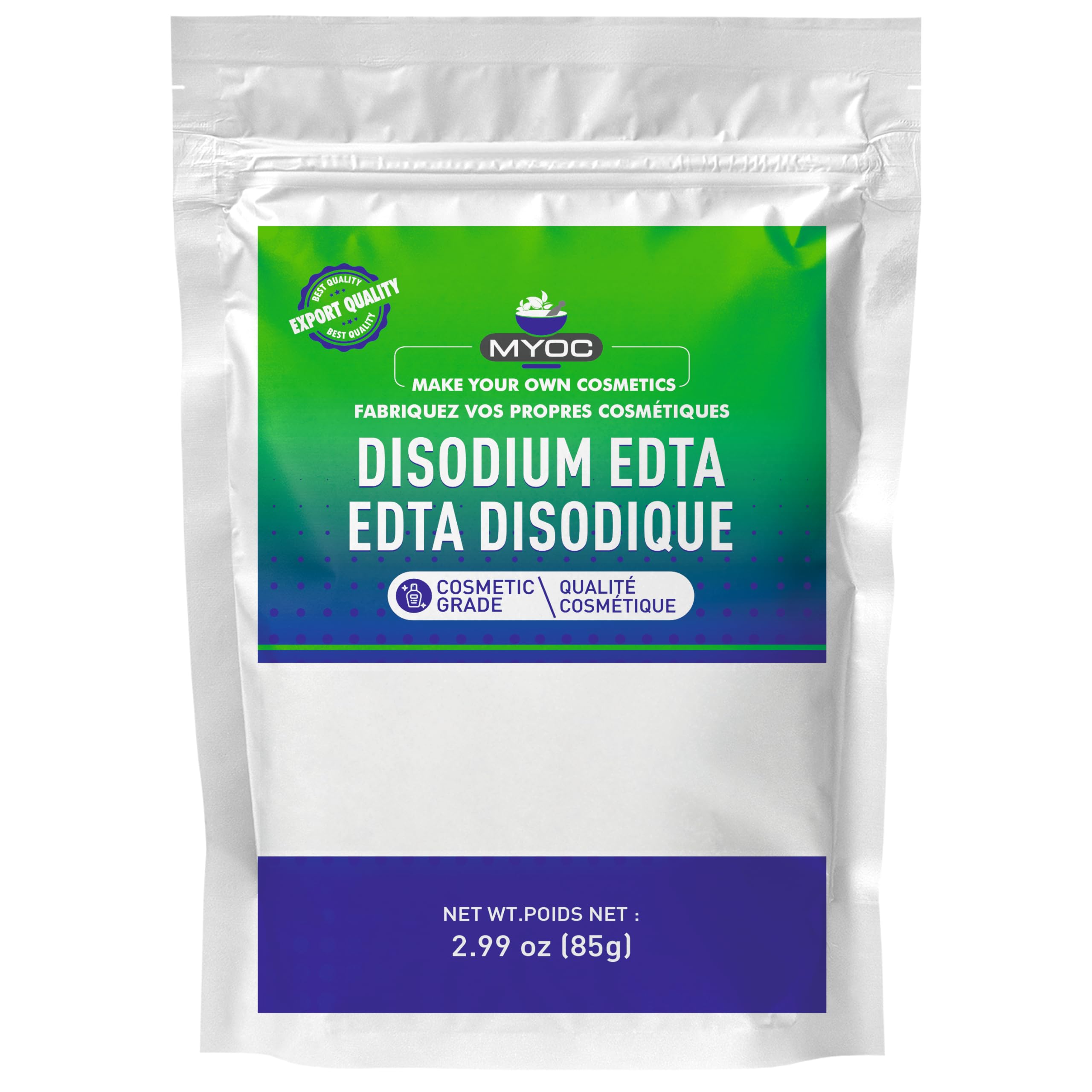 MYOC Disodium EDTA Pure Cosmetic Grade Raw Material for DIY Body Soaps, Hair Shampoo & Conditioner, Facewashes Foam Builder & Cleanser 85gm