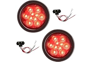 PEAKTOW PTL0401 Round Red 4 Inches LED Submersible Stop/Turn/Tail Lights Including Grommets and Plugs Pack of 2 (Red)