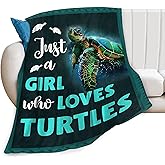 Just A Girl Who Loves Turtles Blanket Teal Sea Turtle Decor Throw Blanket Gifts for Girls Boys Super Warm Soft Plush Lightweight Fleece Flannel Blanket Bedding Blanket for Kids Adults Women 50"X40"