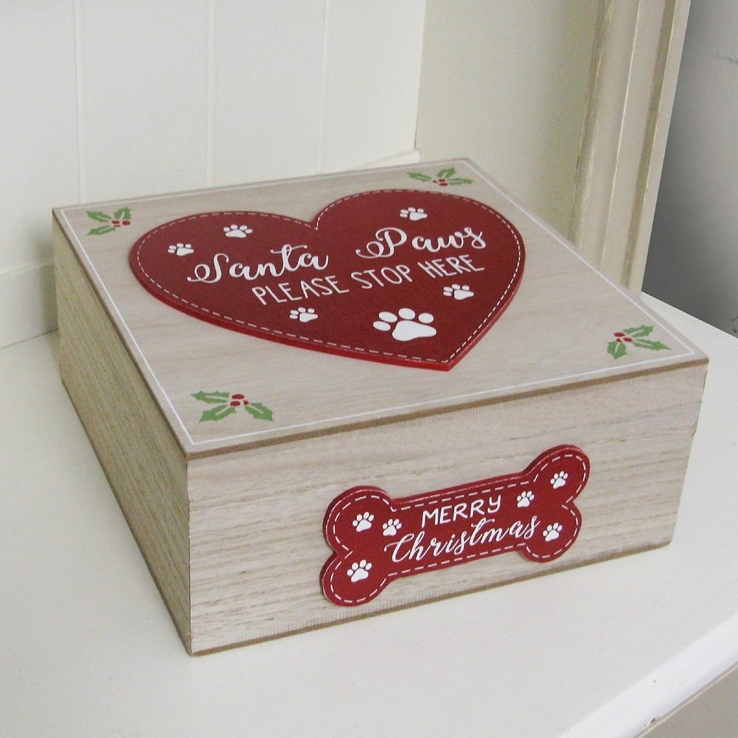 Global Designs Dog Christmas Eve Box Santa Paws Please Stop Here Gift Keepsake Dog Treats Chest, Multi, 23cm - Image 4