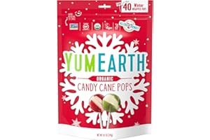 YumEarth Holiday Organic Candy Cane Pops, 40 Winter Wrapped Pops, Allergy Friendly, Gluten Free, Non-GMO, Vegan, No Artificial Flavors or Dyes