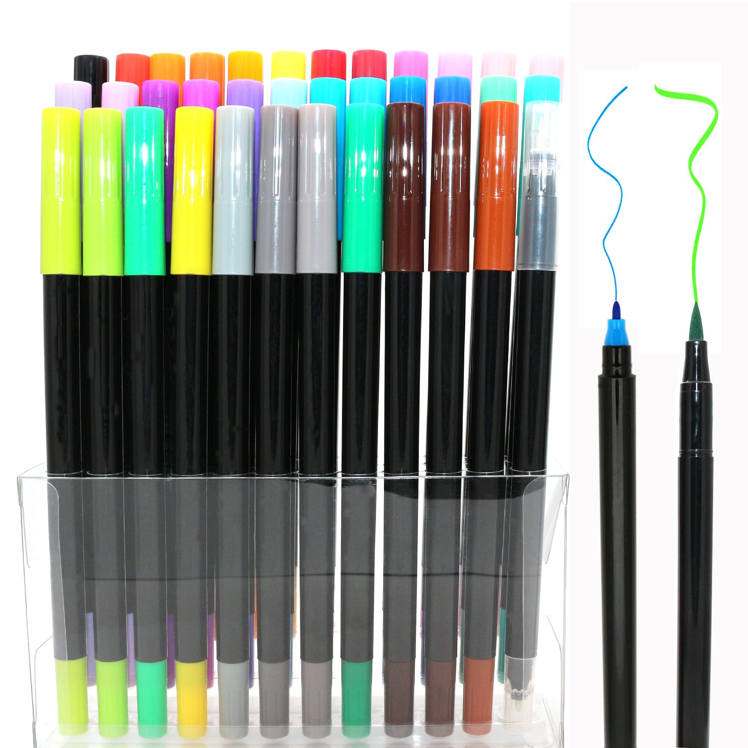 Dual Tip Watercolor Art Markers Brush Pen - 100% Acid-free /Non-toxic Ink - Best for Coloring Book Painting Drawing Sketching Journaling Writing Lettering - 36 Colors No Duplicates