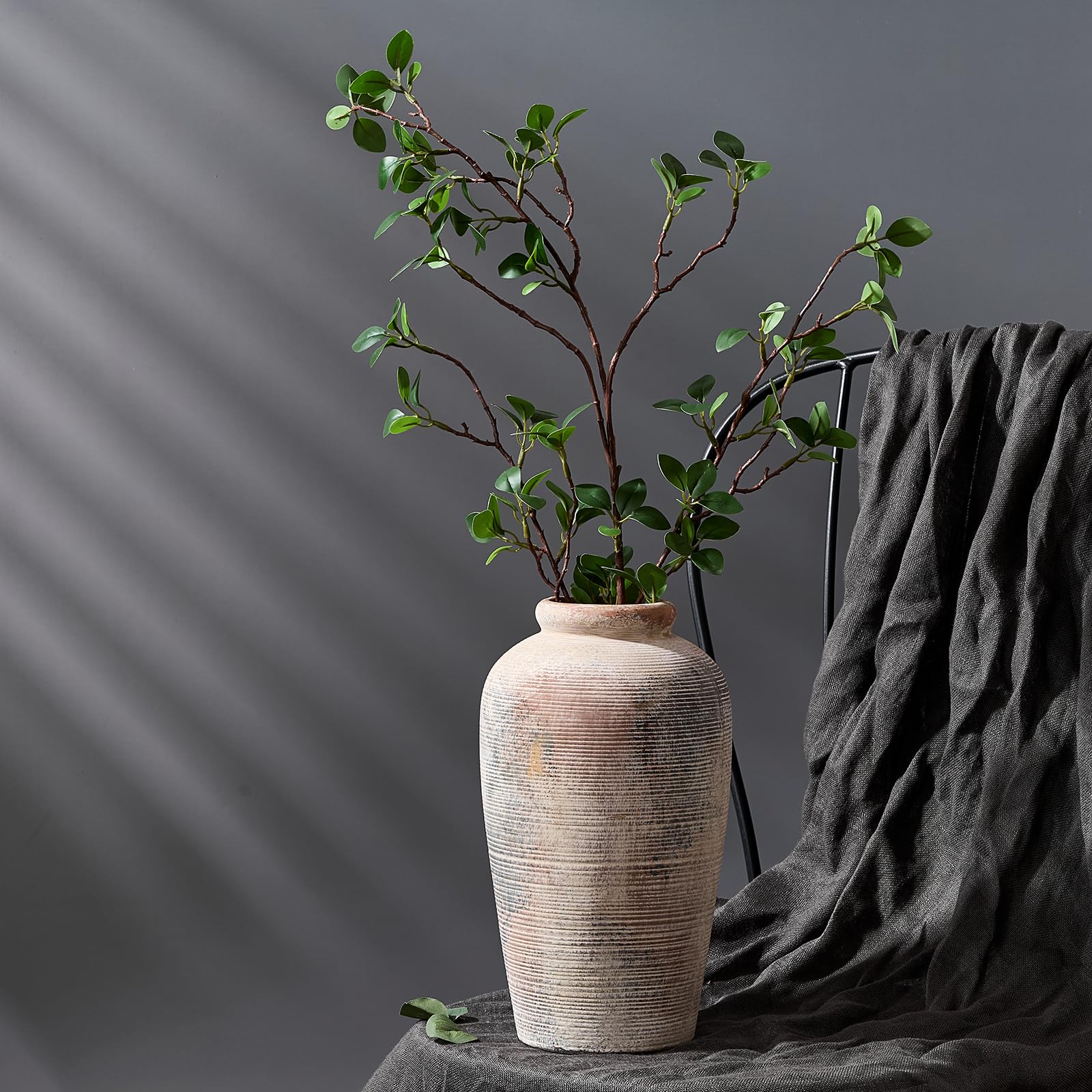 Vaseking Large Ceramic Rustic Vase, 11 inch Minimalist Decorative Vase, Farmhouse Tall Vase for Home Decor, Living Room, Shelf Decor, Enterway, Table Decoration, Gray - Image 7